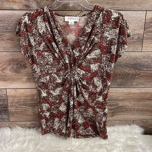 Josephine Studio Ladies Vneck Gathered Top, Size Petite Small, Brown,Tan,Orange